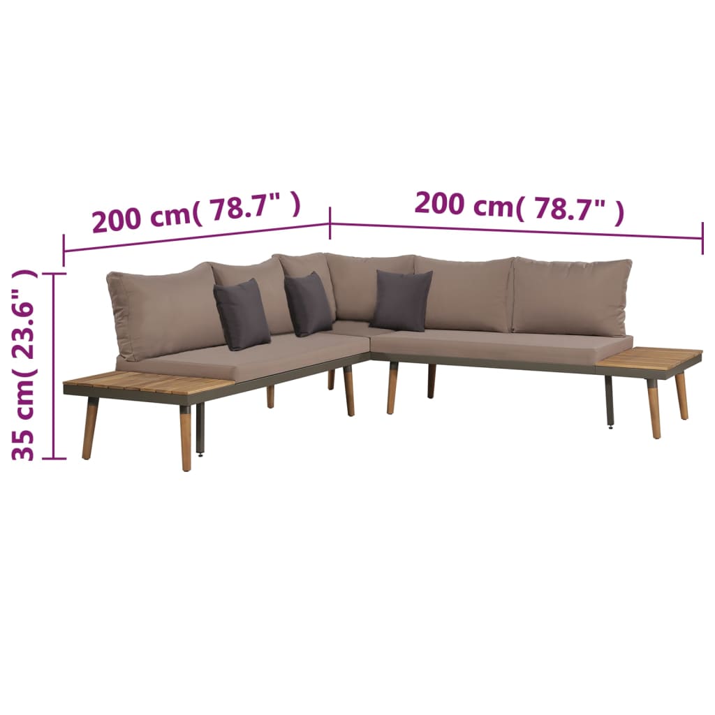 4 Piece Patio Lounge Set With Cushions Solid Acacia Wood Brown