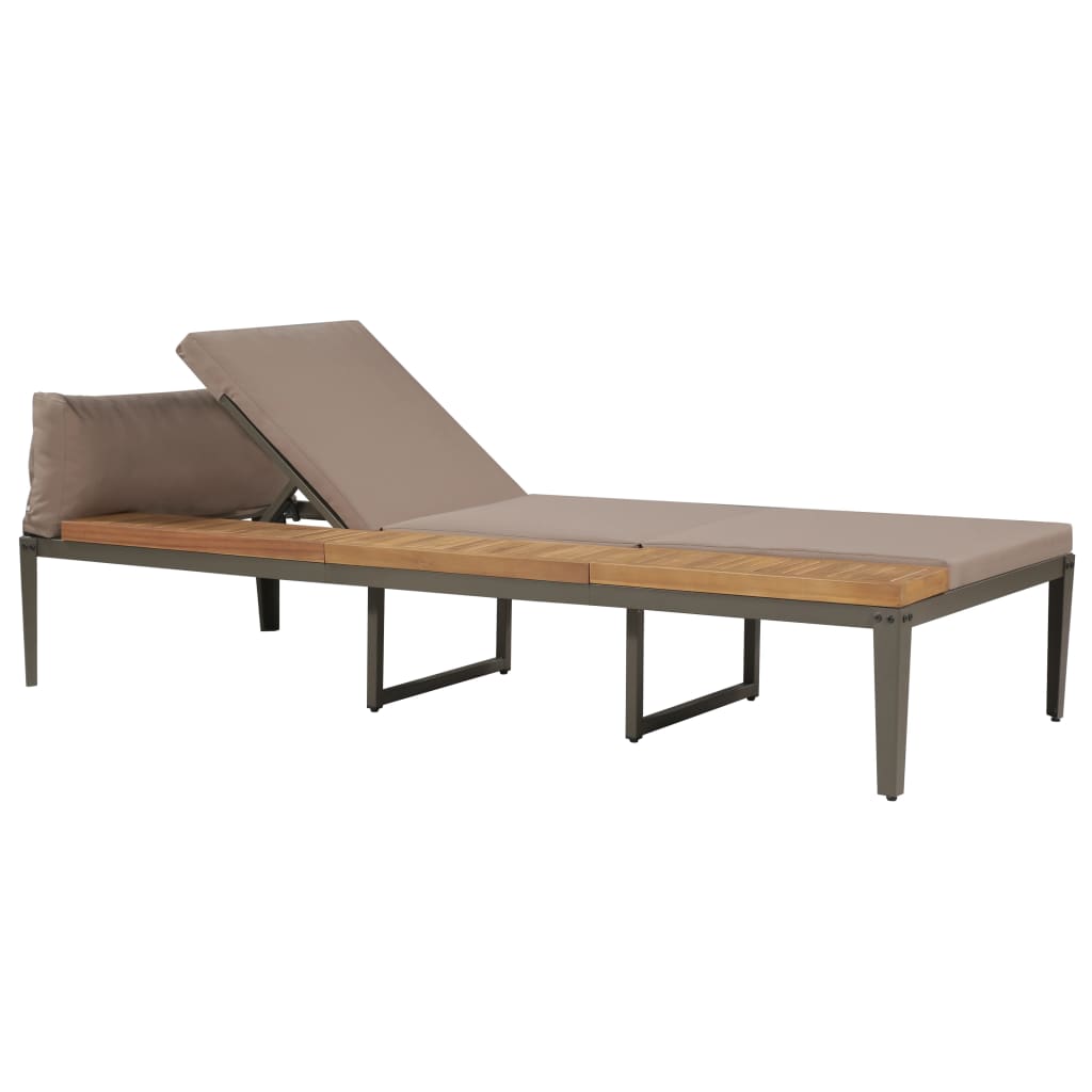 Sun Lounger With Cushions Solid Acacia Wood Brown