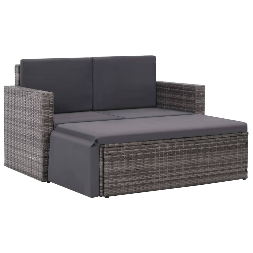 2 Piece Patio Lounge Set With Cushions Poly Rattan Black