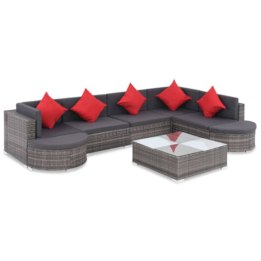 8 Piece Patio Lounge Set With Cushions Poly Rattan Gray