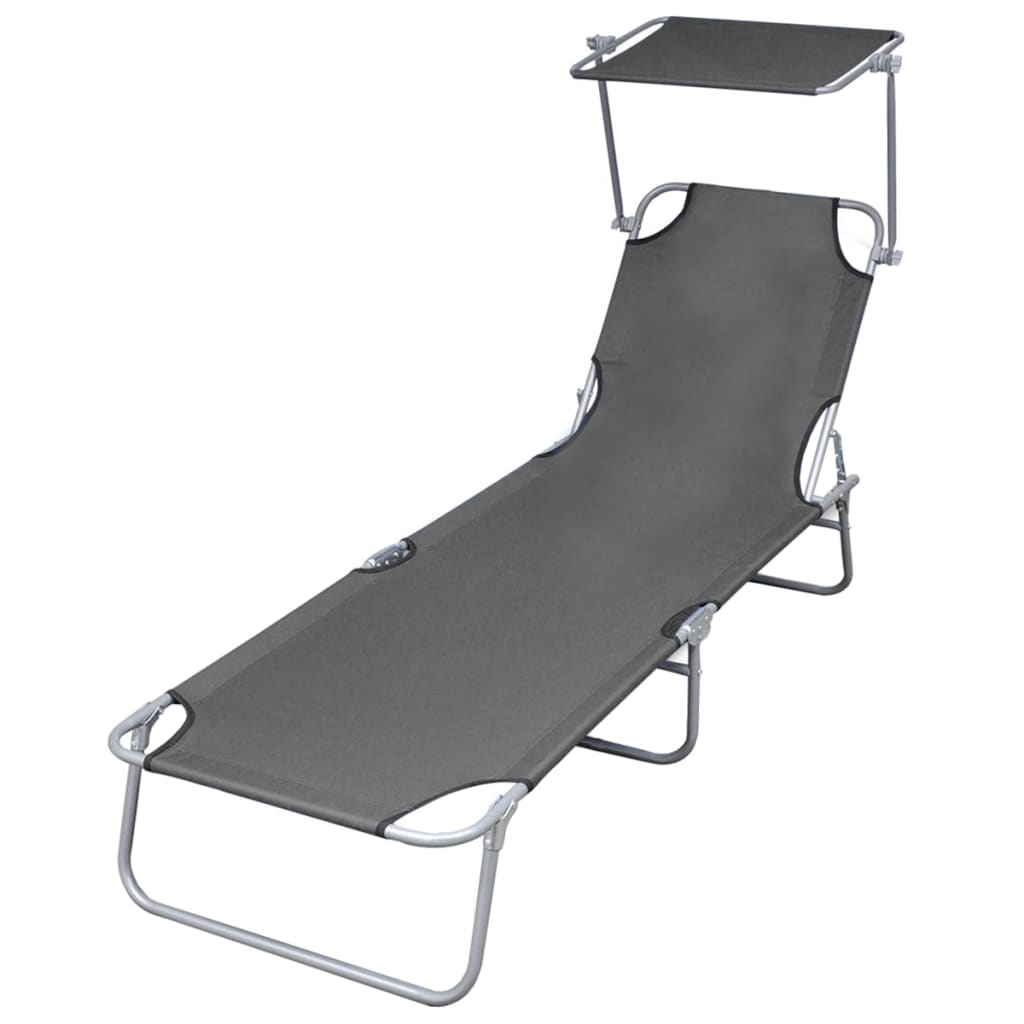 Folding Sun Lounger With Canopy Steel And Fabric