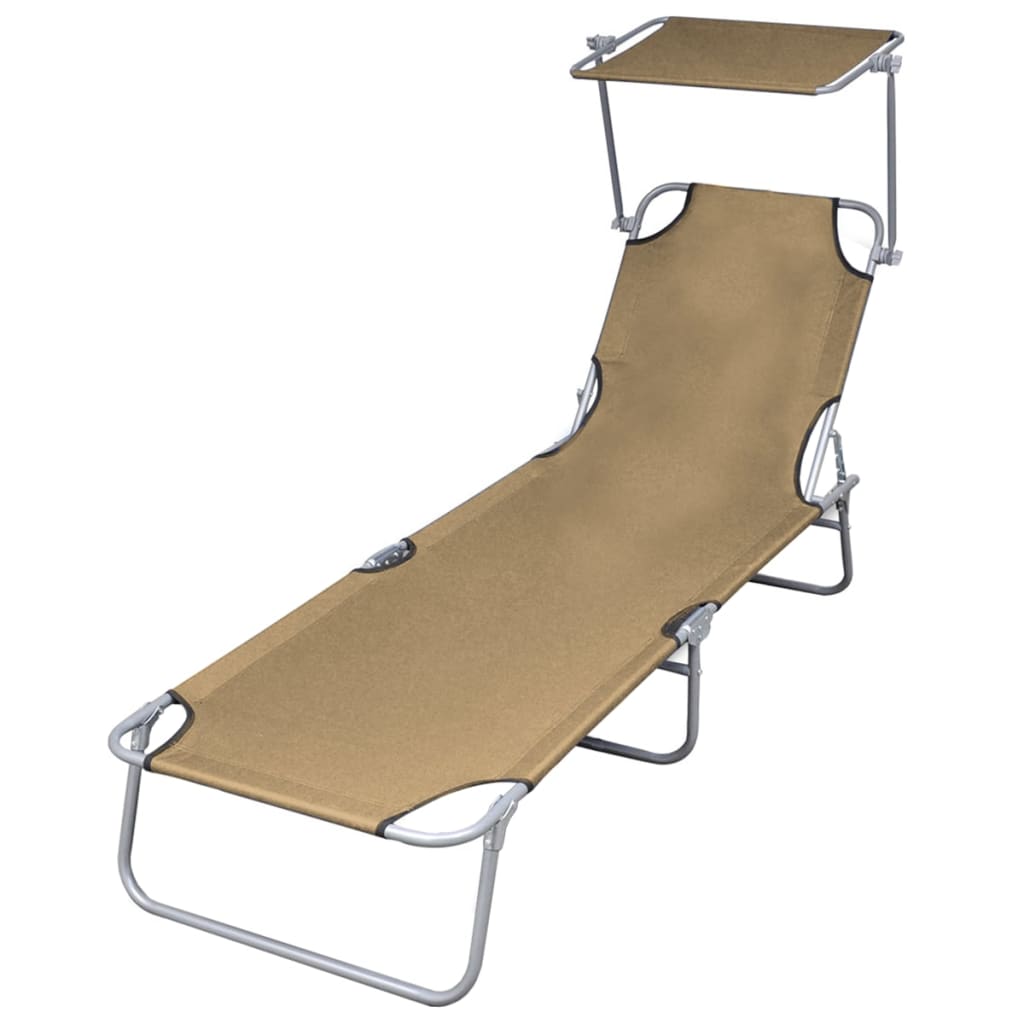 Folding Sun Lounger With Canopy Steel And Fabric