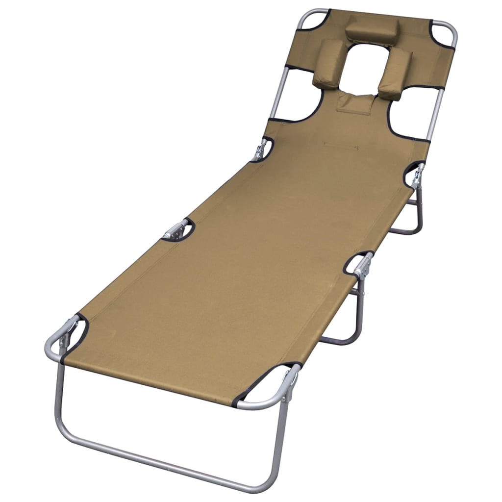 Folding Sun Lounger With Head Cushion Powder-Coated Steel