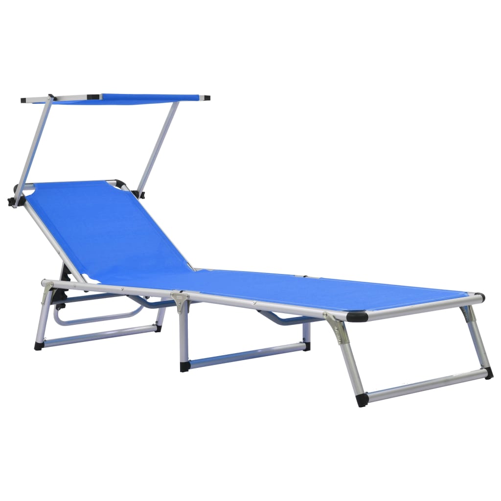 Folding Sun Lounger With Roof Aluminum And Textilene