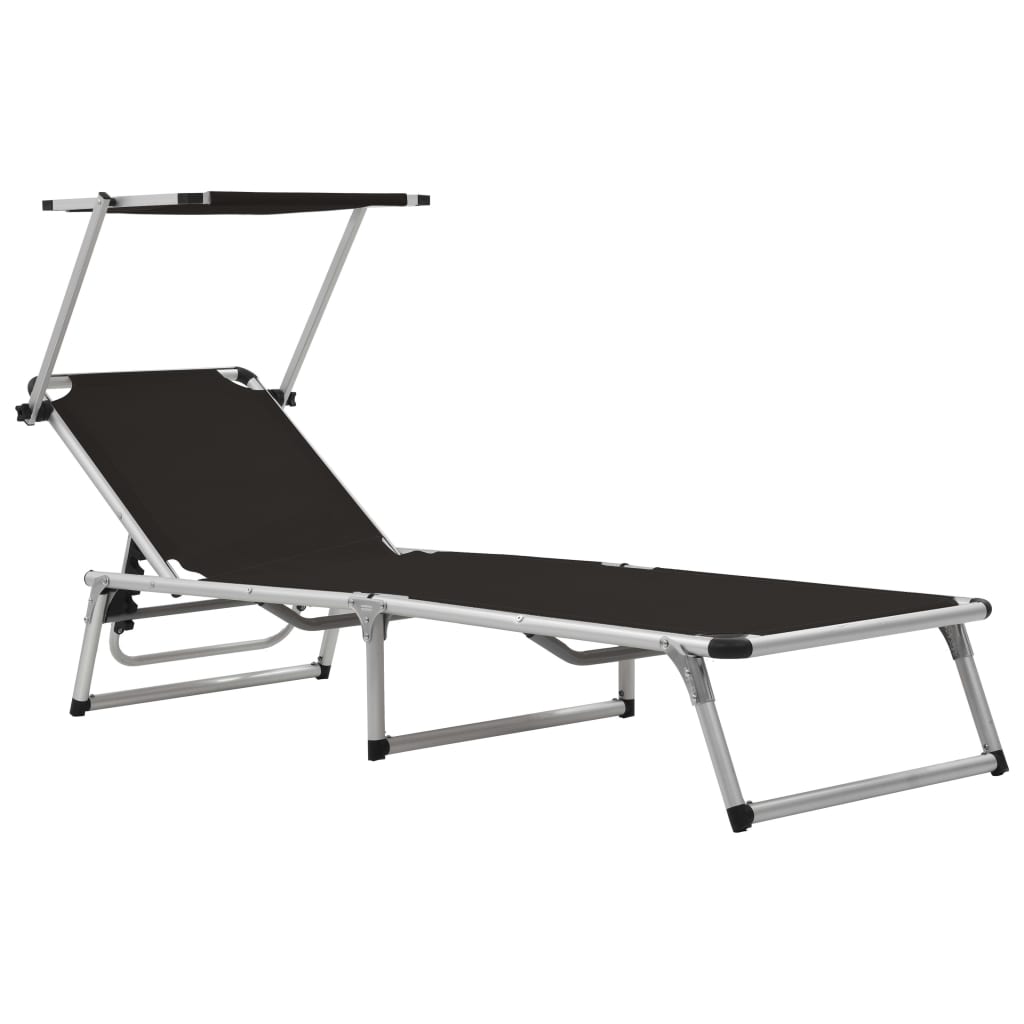 Folding Sun Lounger With Roof Aluminum And Textilene