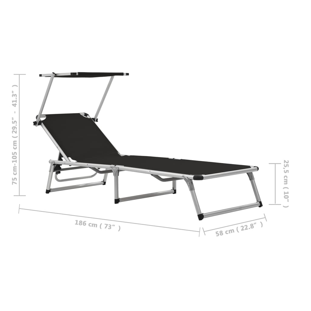 Folding Sun Lounger With Roof Aluminum And Textilene