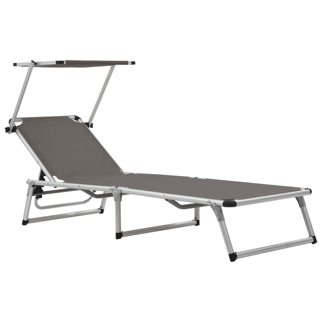 Folding Sun Lounger With Roof Aluminum And Textilene