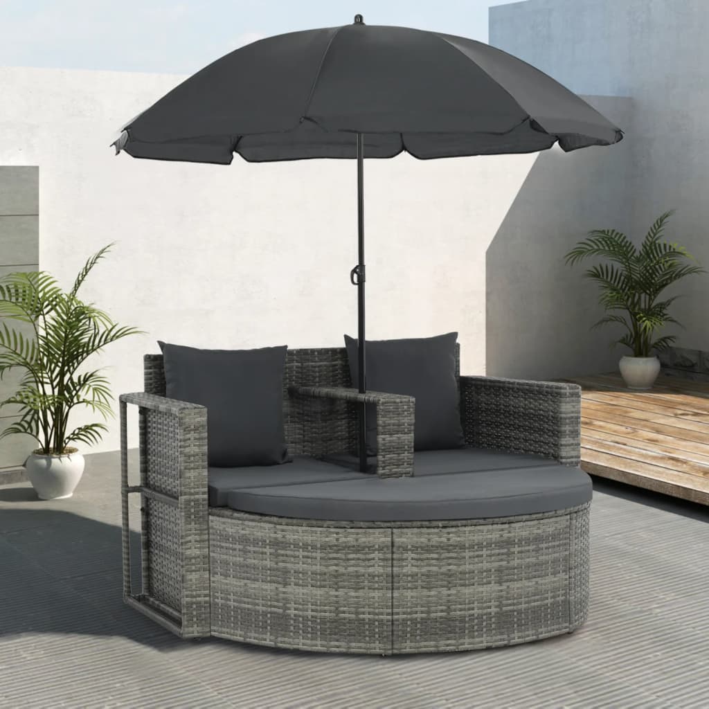 Patio Bed With Parasol Poly Rattan