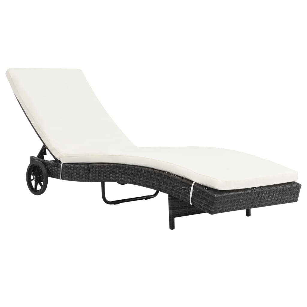 Sun Lounger With Wheels And Cushion Poly Rattan