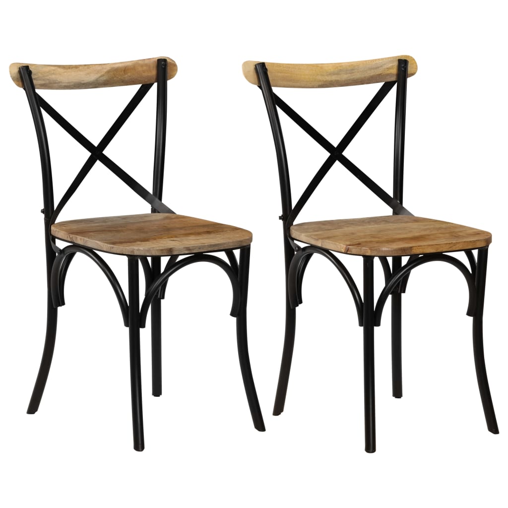 Cross Chairs 2 Pcs Black Solid Mango Wood