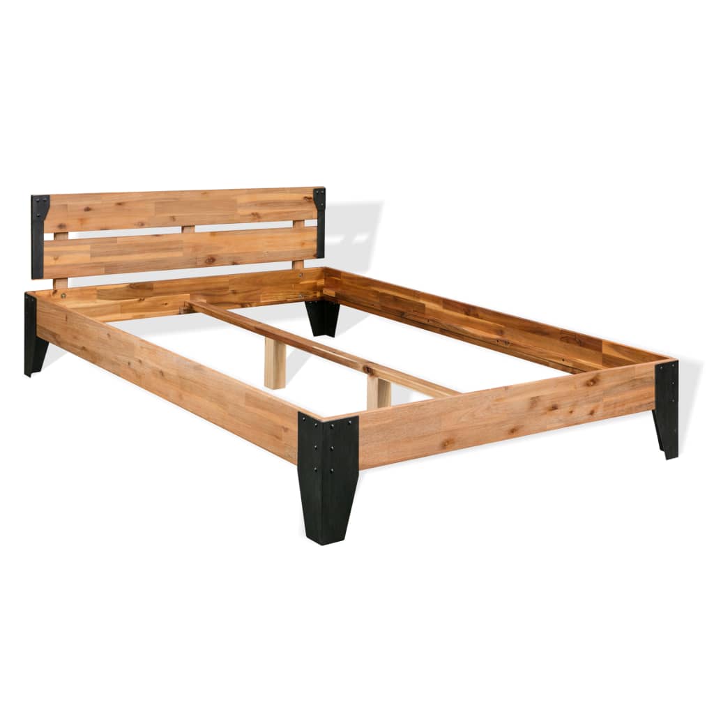 Bed Frame Without Mattress Solid Acacia Wood Steel 59.8&quot;X79.9&quot;