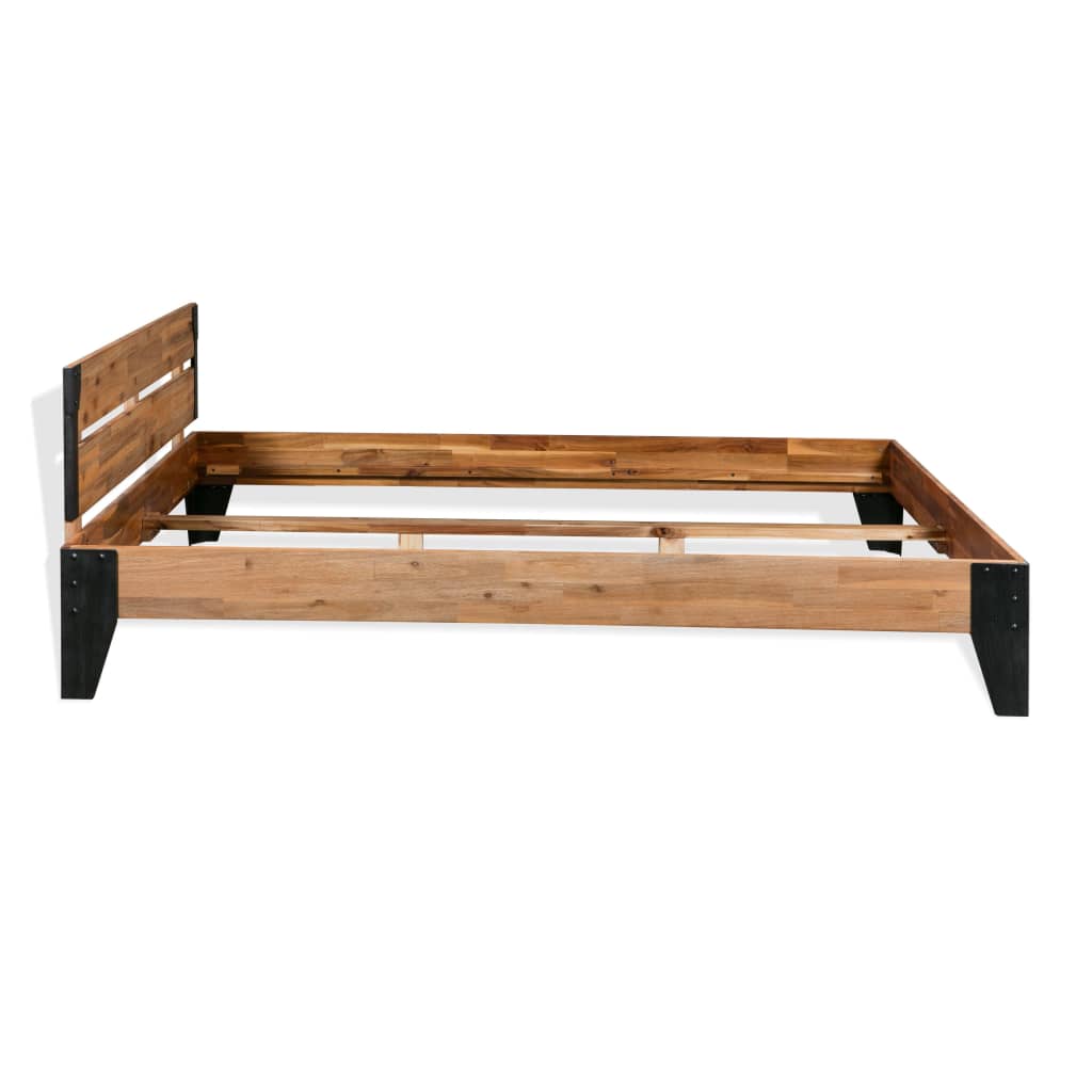 Bed Frame Without Mattress Solid Acacia Wood Steel 59.8&quot;X79.9&quot;