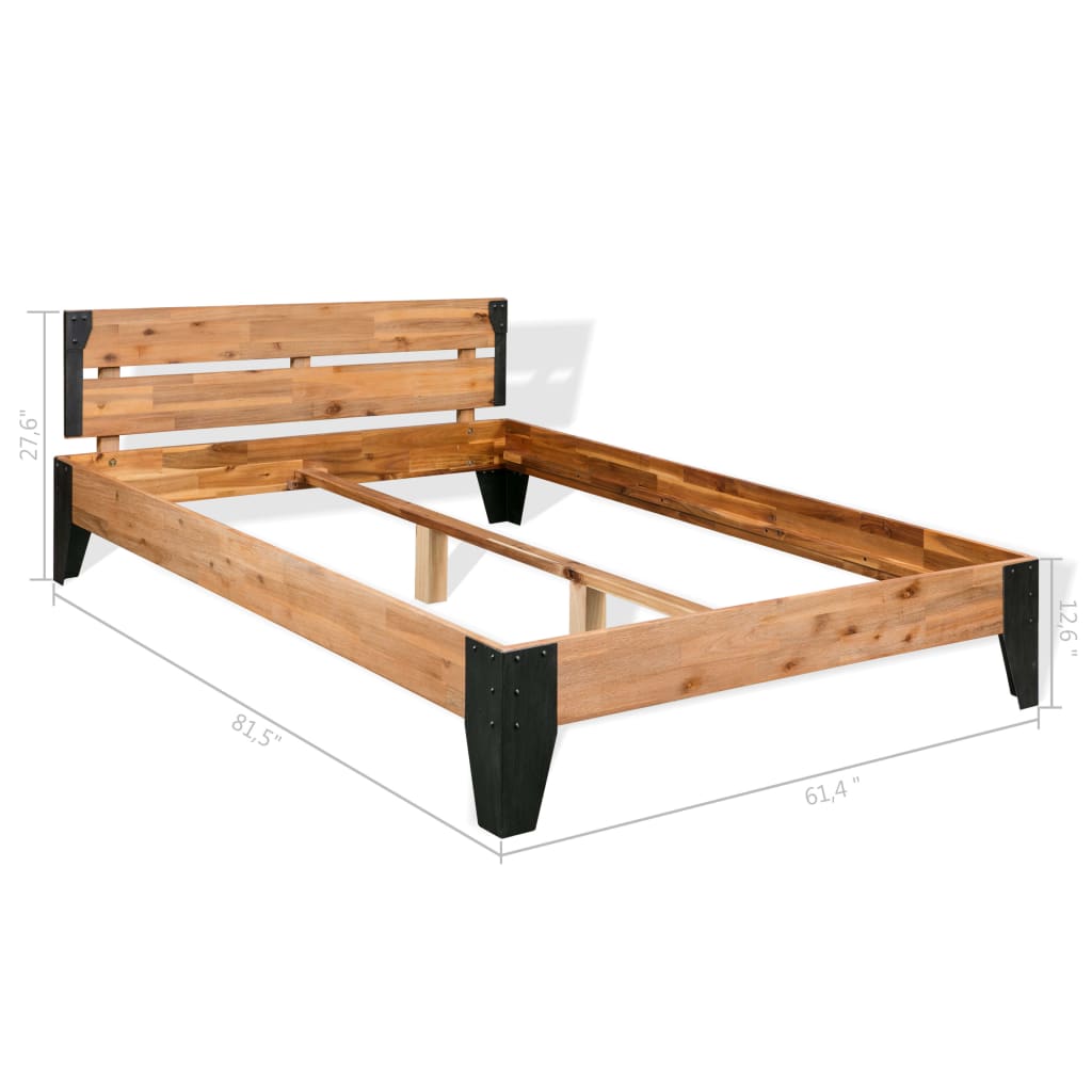 Bed Frame Without Mattress Solid Acacia Wood Steel 59.8&quot;X79.9&quot;