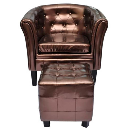 Tub Chair With Footstool Faux Leather