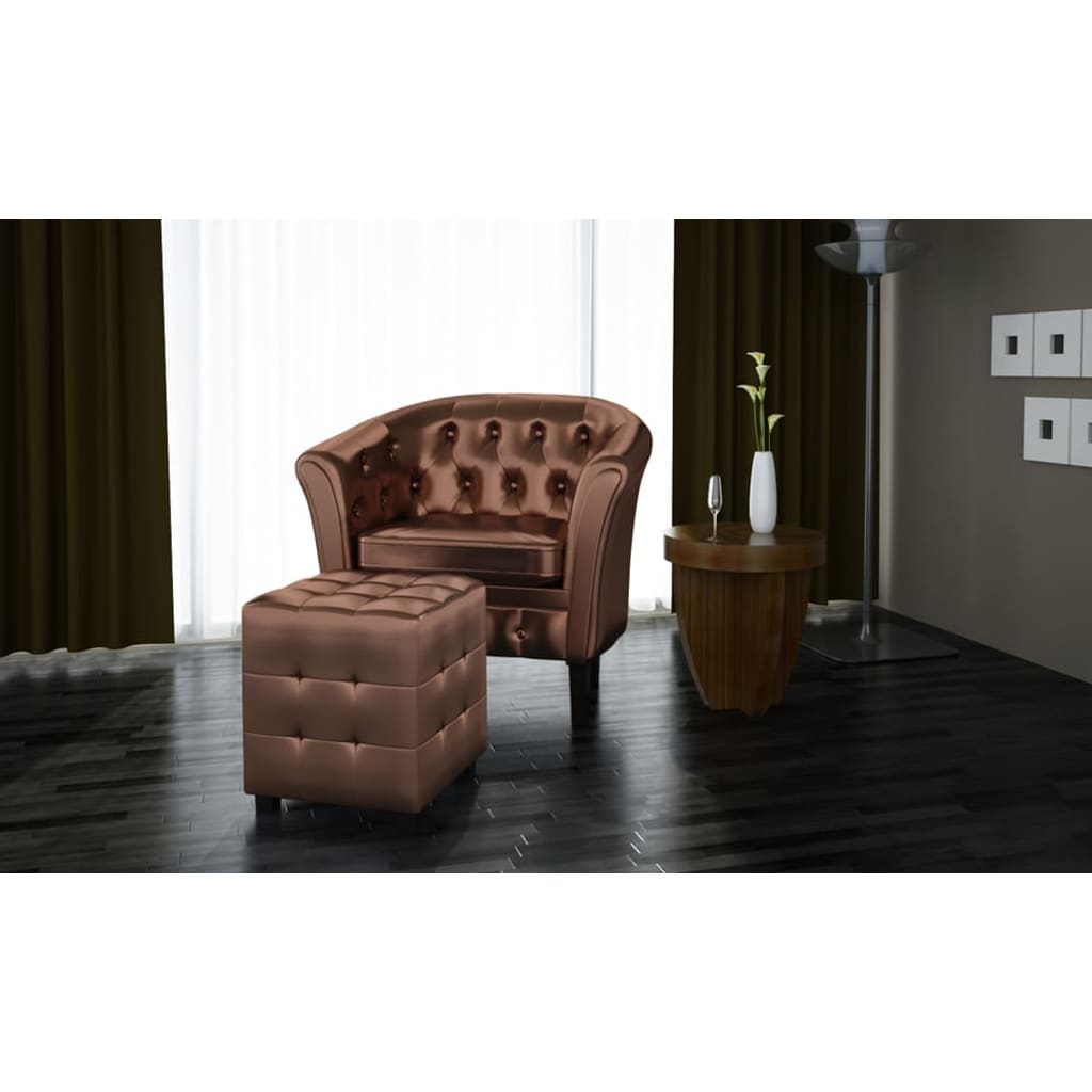 Tub Chair With Footstool Faux Leather