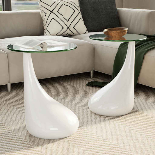 Coffee Tables 2 Pcs With Round Glass Top High Gloss