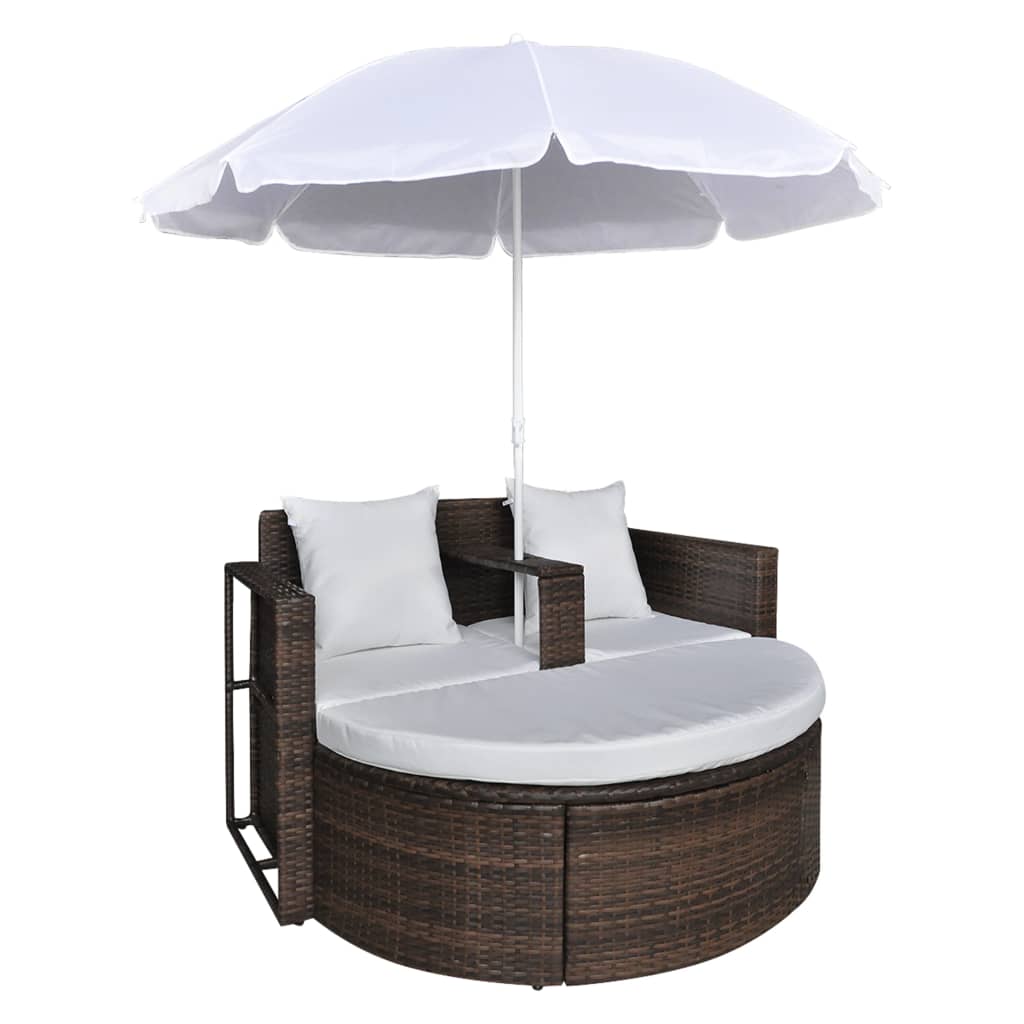 Patio Bed With Parasol Poly Rattan