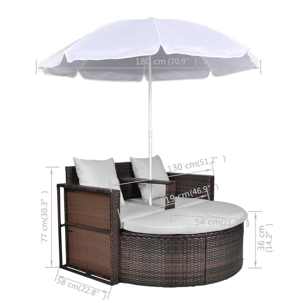 Patio Bed With Parasol Poly Rattan