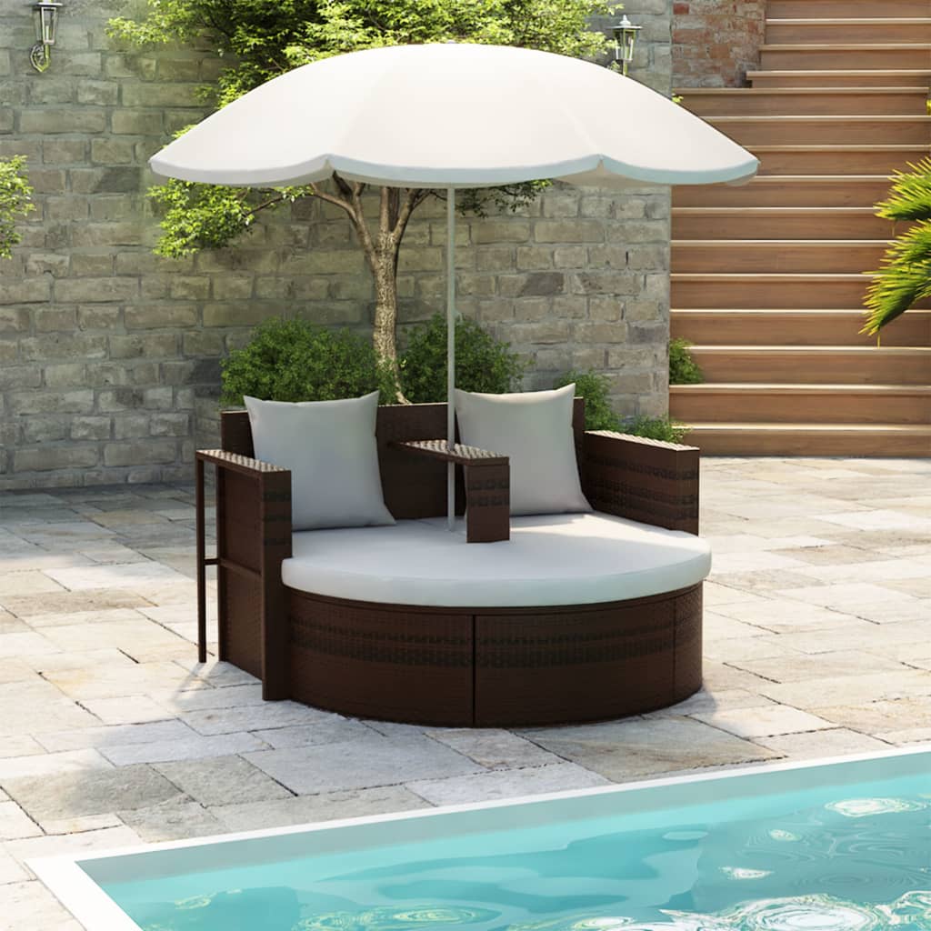 Patio Bed With Parasol Poly Rattan