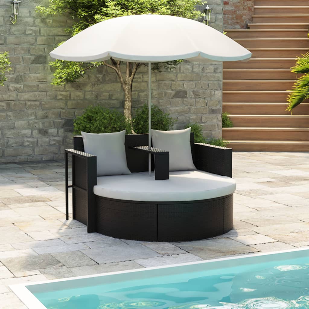 Patio Bed With Parasol Poly Rattan