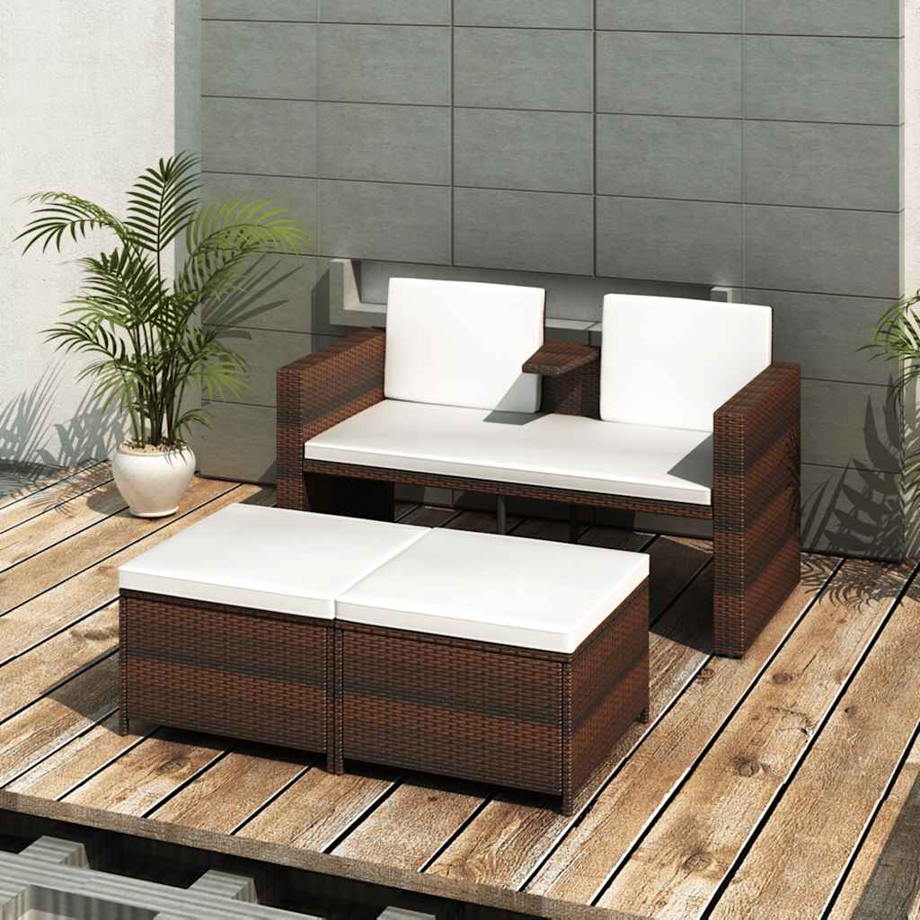 3 Piece Patio Lounge Set With Cushions Poly Rattan