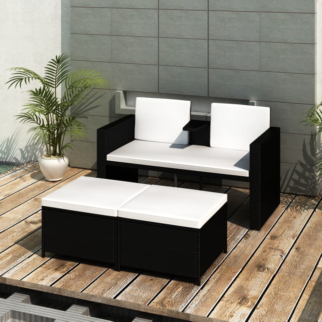 3 Piece Patio Lounge Set With Cushions Poly Rattan