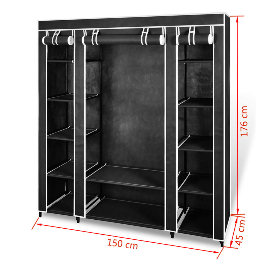 Fabric Wardrobe With Compartments And Rods 17.7&quot;X59&quot;X69&quot;