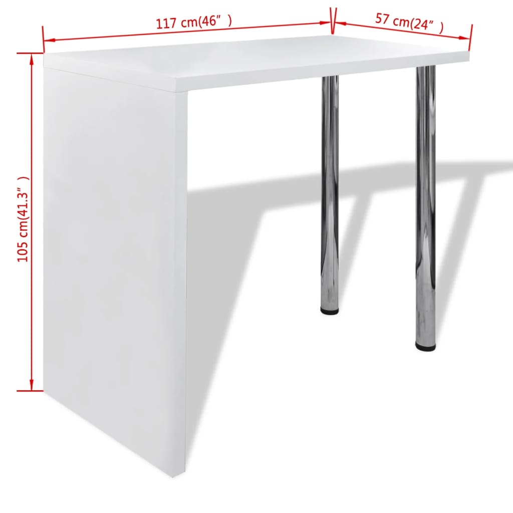 Bar Table Mdf With 2 Steel Legs High Gloss White