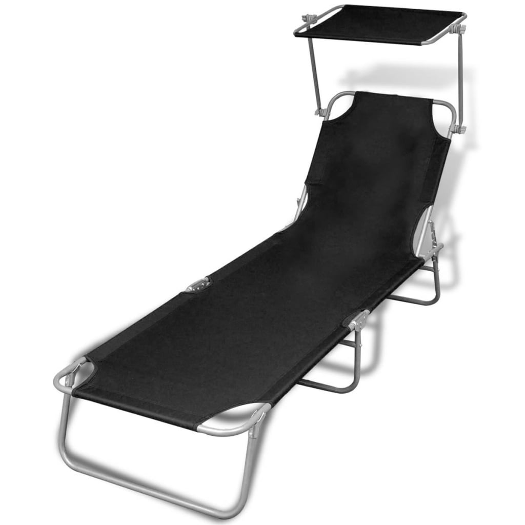 Folding Sun Lounger With Canopy Steel And Fabric