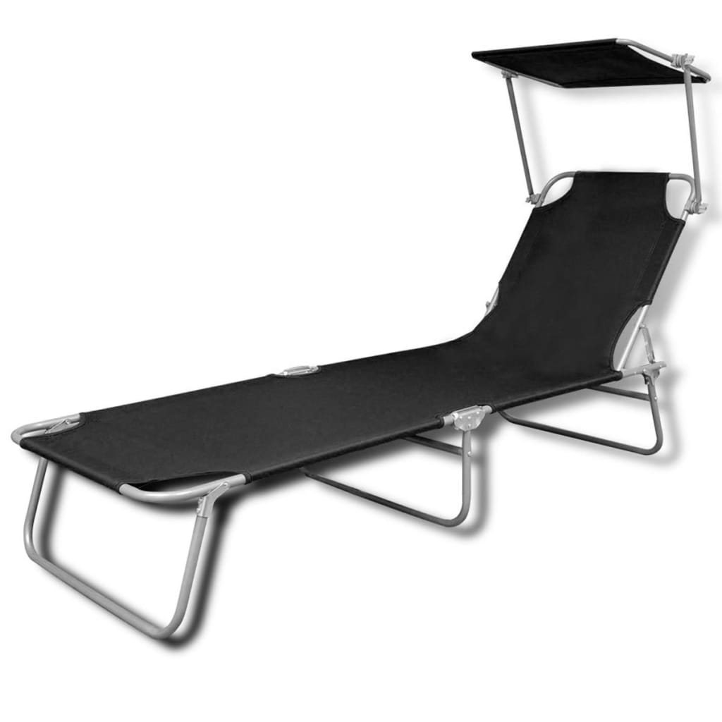 Folding Sun Lounger With Canopy Steel And Fabric