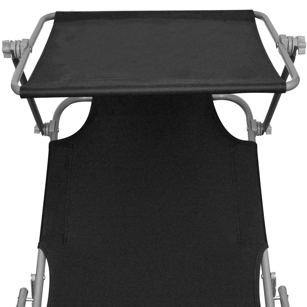 Folding Sun Lounger With Canopy Steel And Fabric