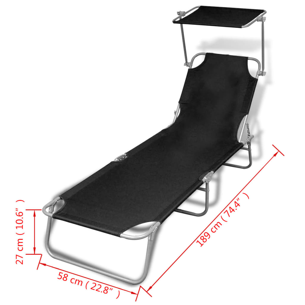 Folding Sun Lounger With Canopy Steel And Fabric