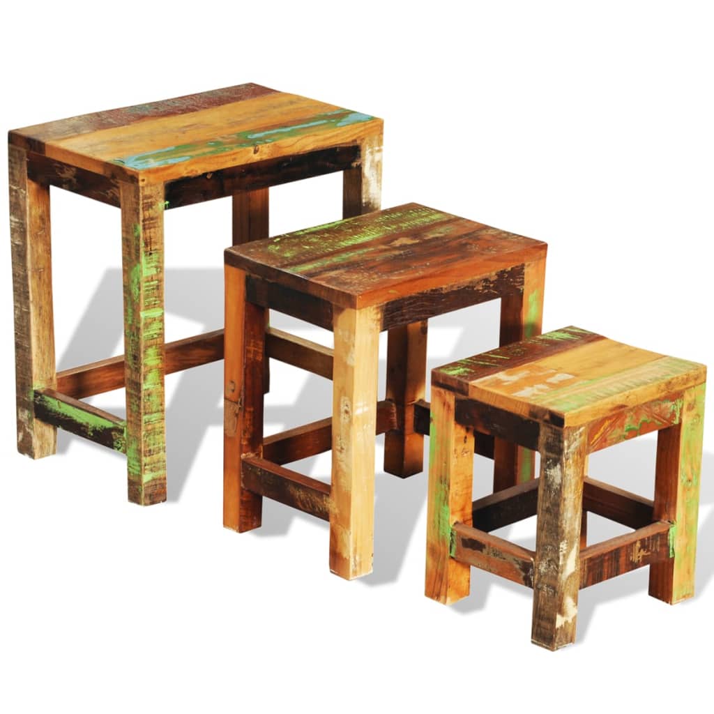 Nesting Table Set 3 Pieces Vintage Reclaimed Wood