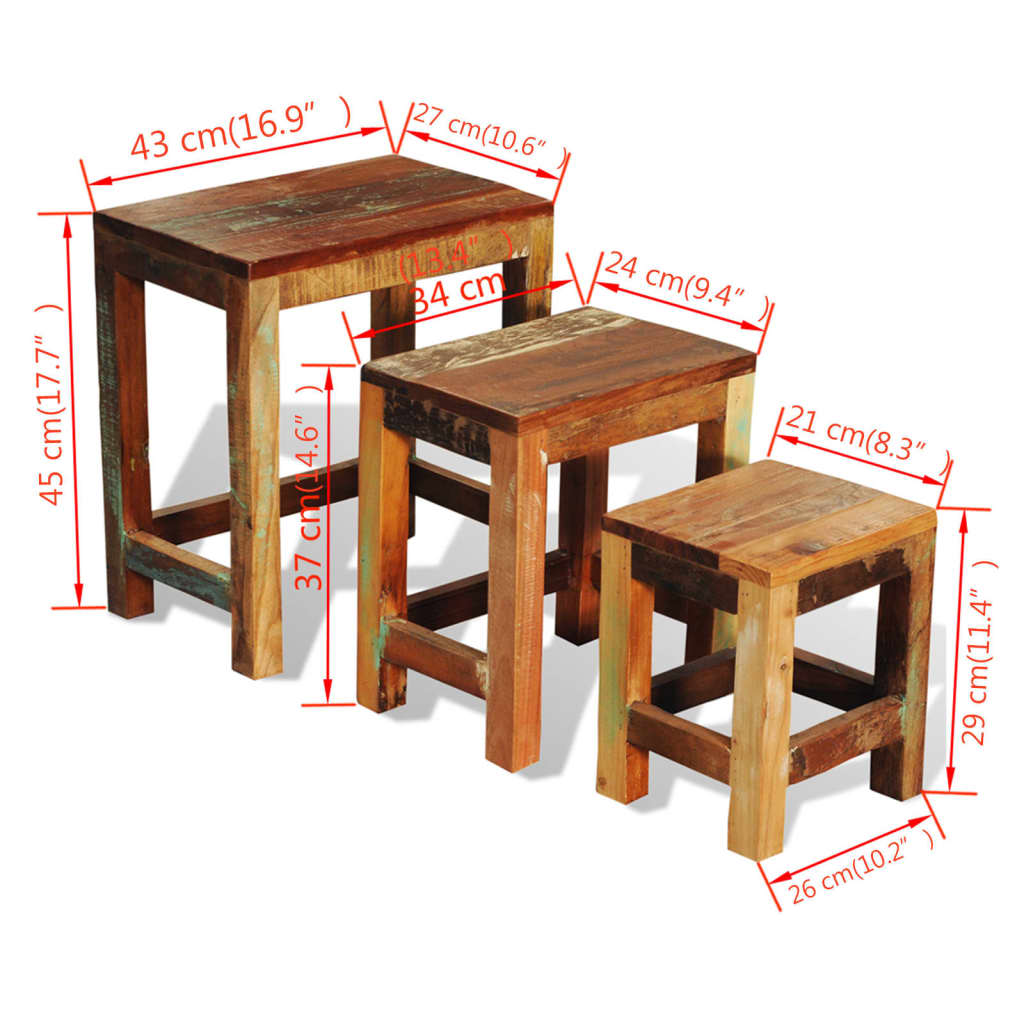 Nesting Table Set 3 Pieces Vintage Reclaimed Wood