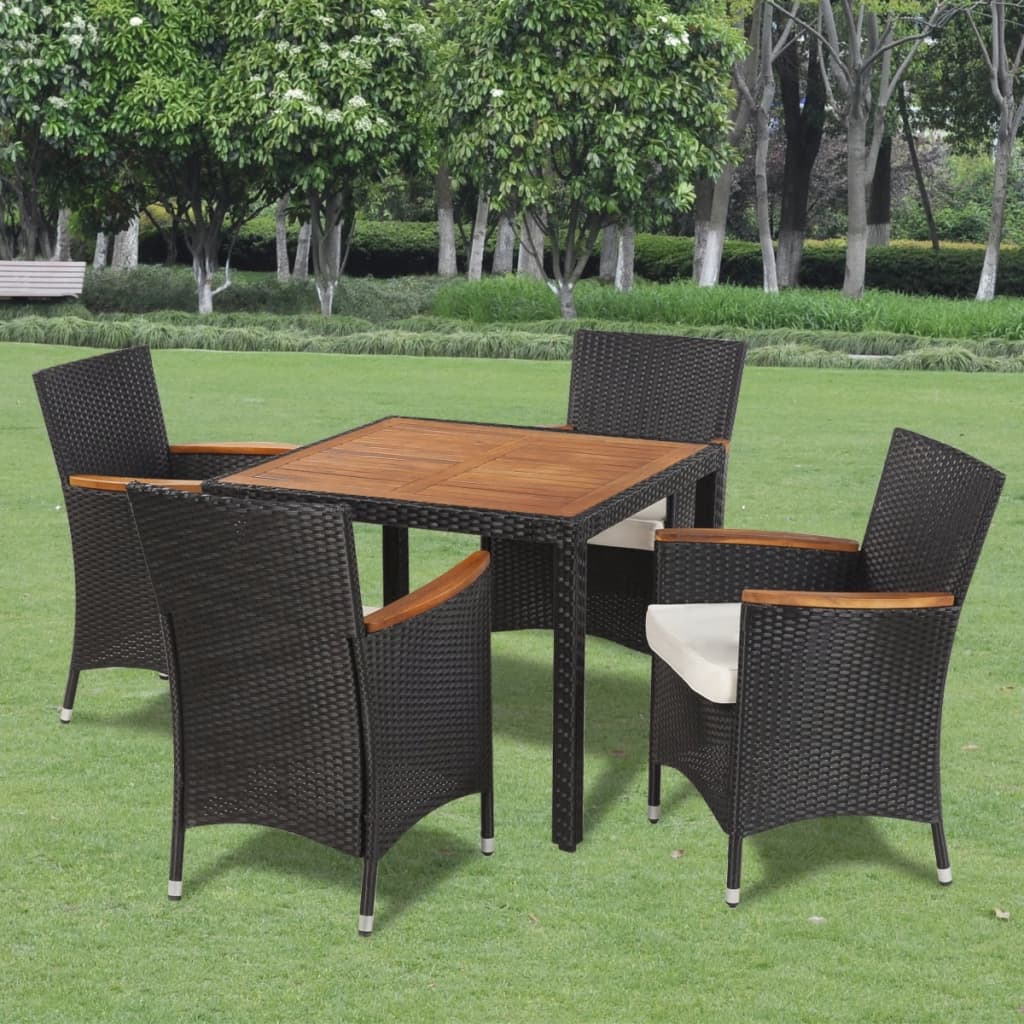 7 Piece Patio Dining Set With Cushions Poly Rattan