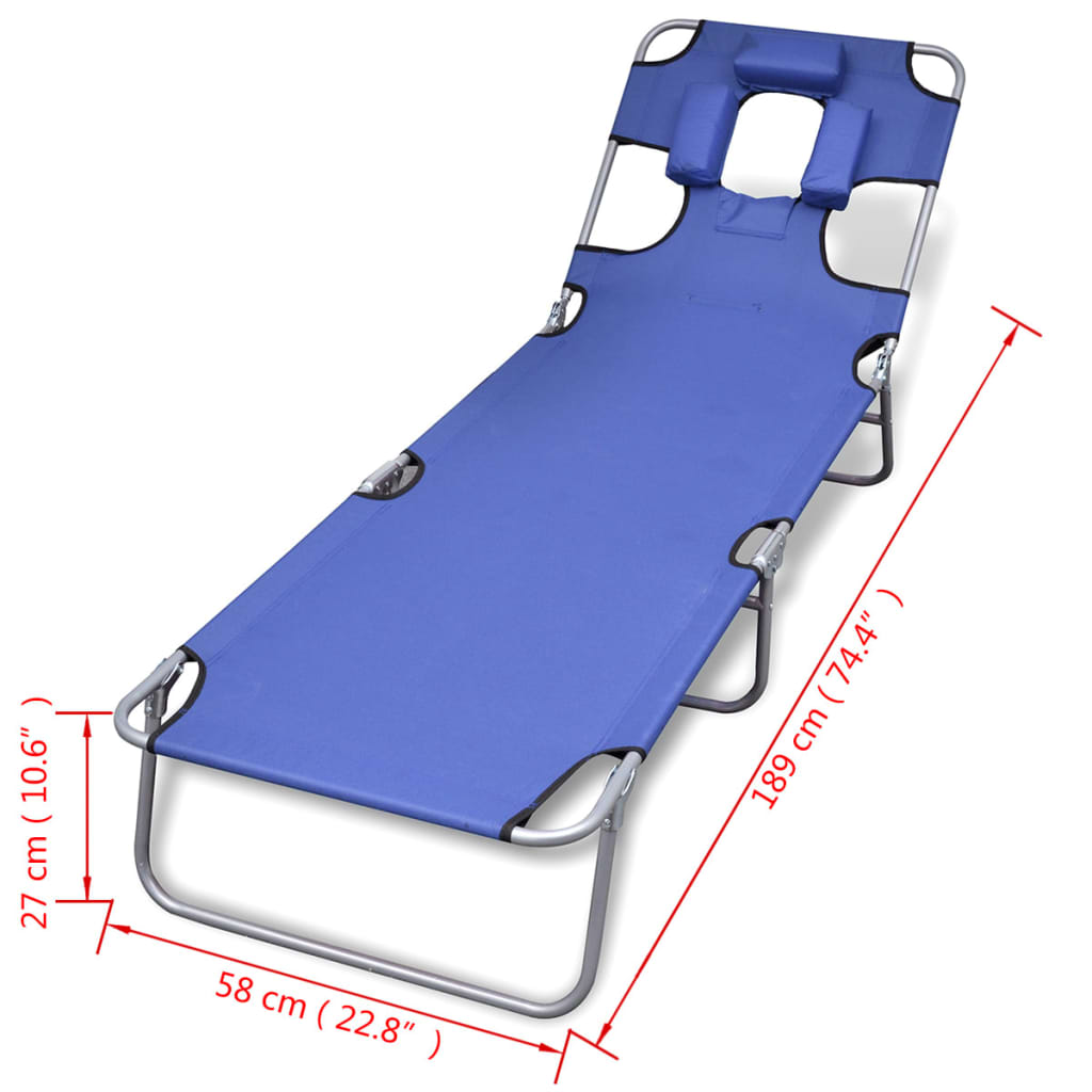 Folding Sun Lounger With Head Cushion Powder-Coated Steel