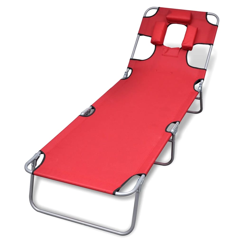 Folding Sun Lounger With Head Cushion Powder-Coated Steel