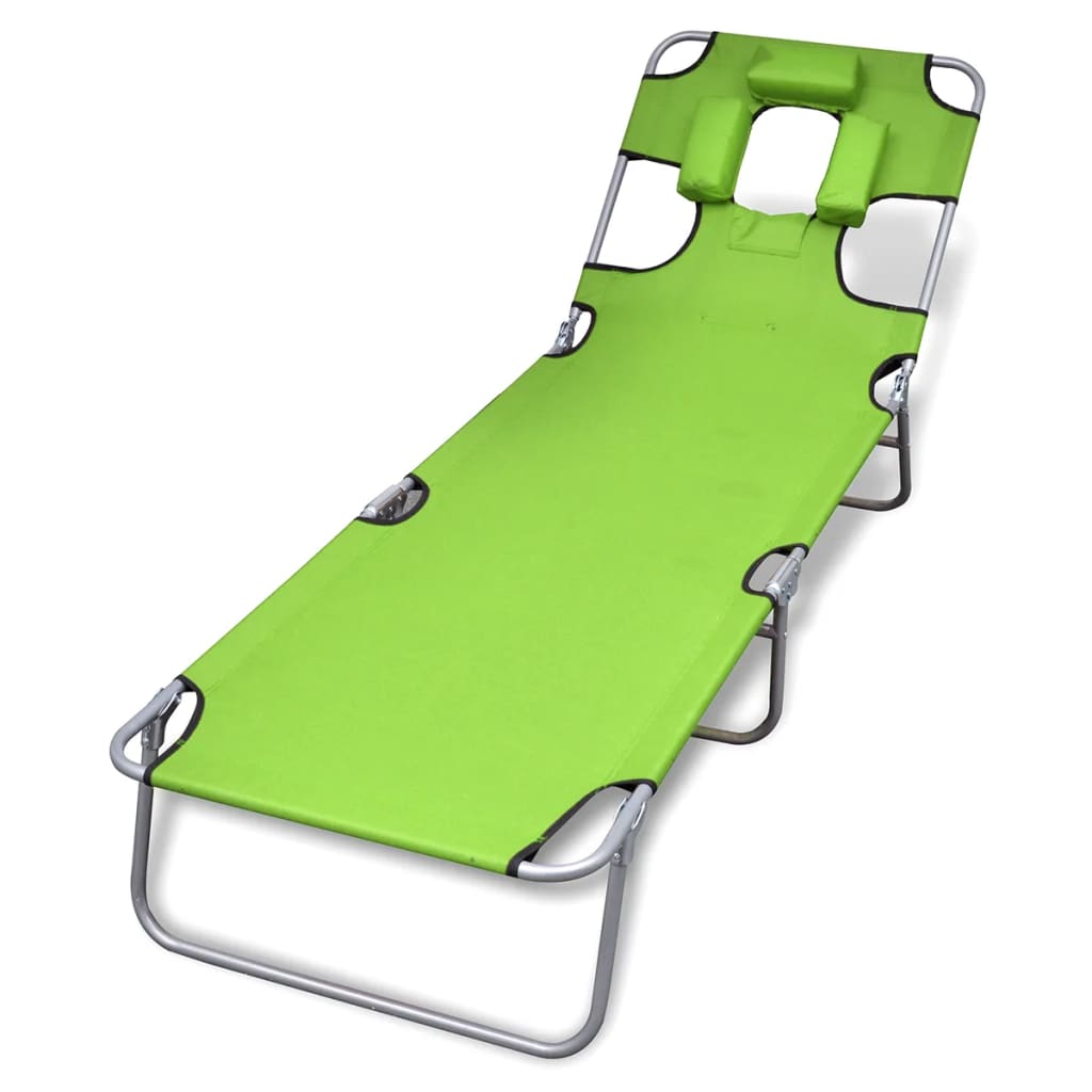 Folding Sun Lounger With Head Cushion Powder-Coated Steel