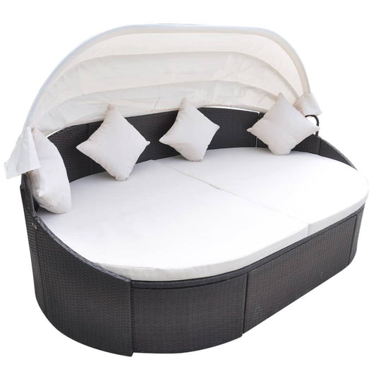 Patio Lounge Bed With Canopy Poly Rattan