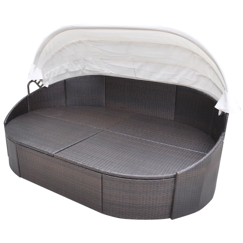 Patio Lounge Bed With Canopy Poly Rattan