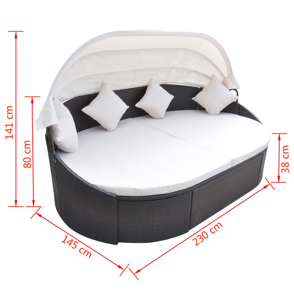 Patio Lounge Bed With Canopy Poly Rattan