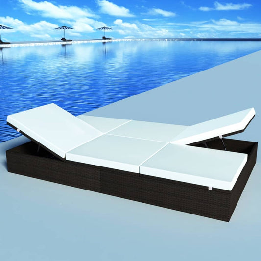 Double Sun Lounger With Cushion Poly Rattan