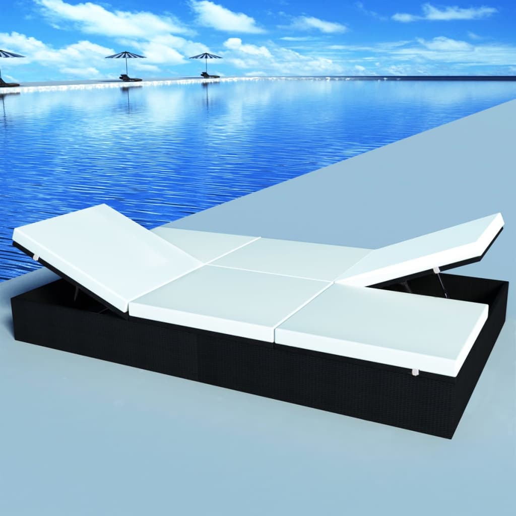 Double Sun Lounger With Cushion Poly Rattan