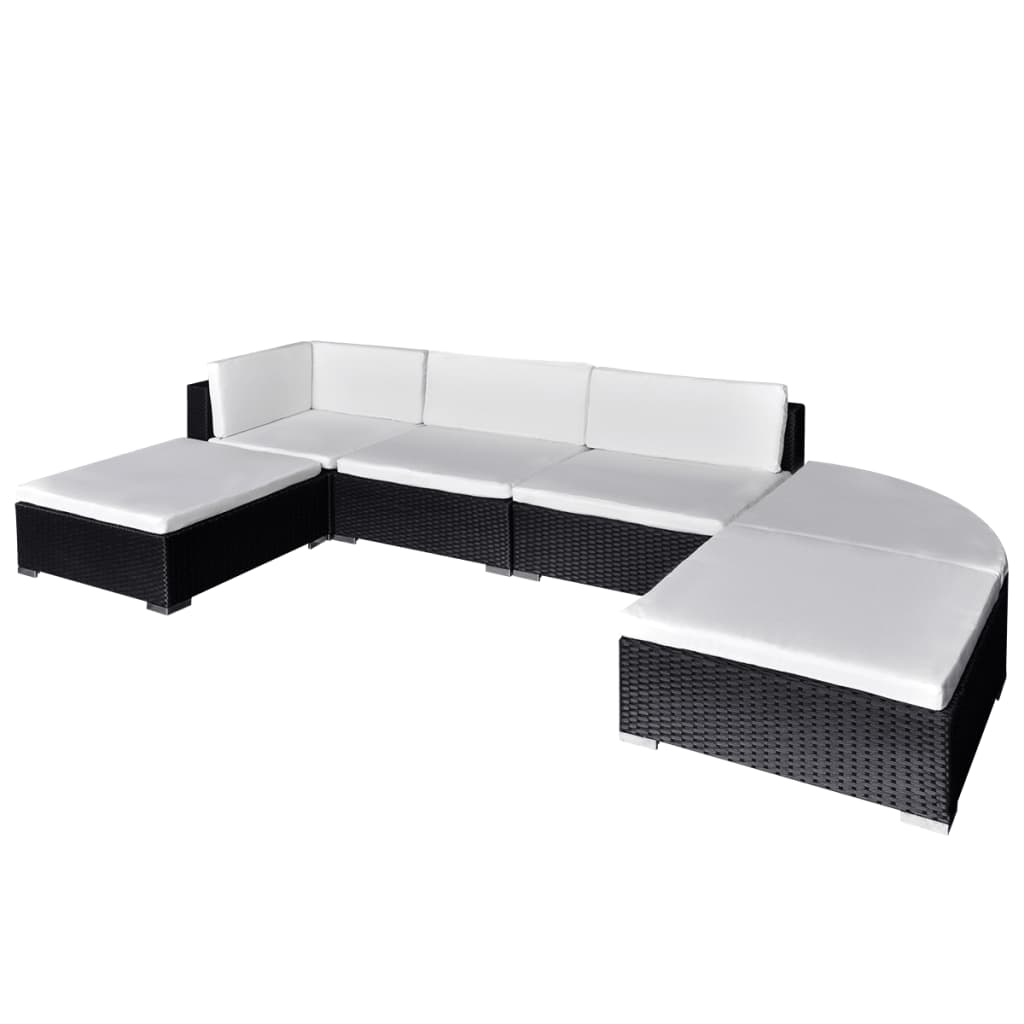 6 Piece Patio Lounge Set With Cushions Poly Rattan Black