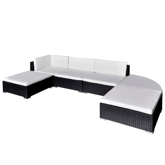 6 Piece Patio Lounge Set With Cushions Poly Rattan Black