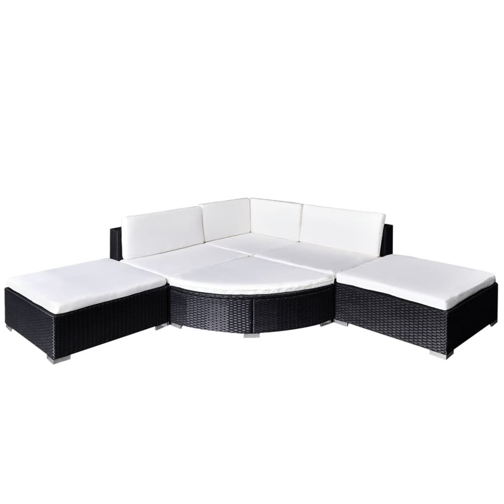 6 Piece Patio Lounge Set With Cushions Poly Rattan Black