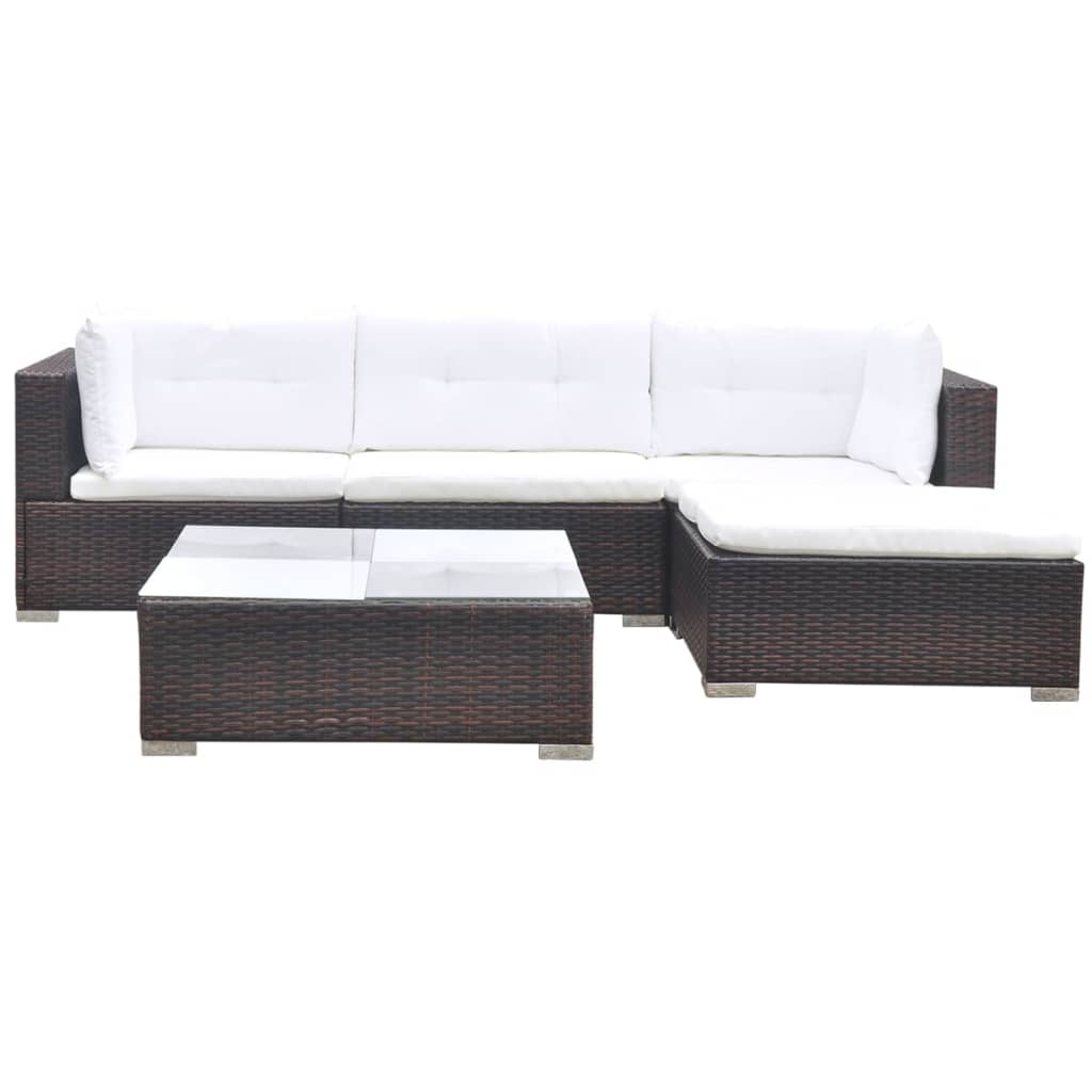 5 Piece Patio Lounge Set With Cushions Poly Rattan Brown