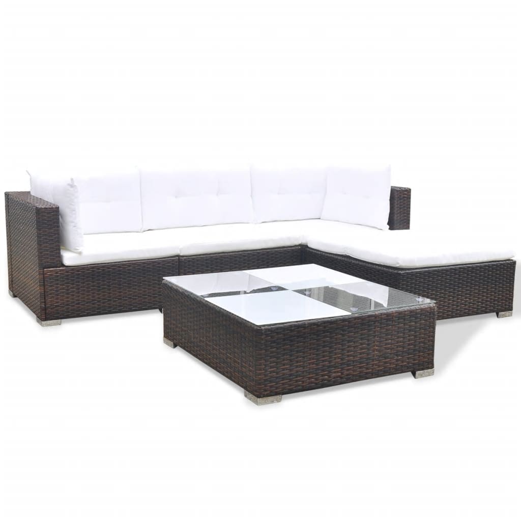 5 Piece Patio Lounge Set With Cushions Poly Rattan Brown