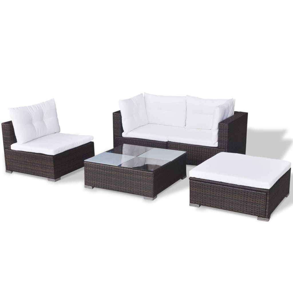 5 Piece Patio Lounge Set With Cushions Poly Rattan Brown