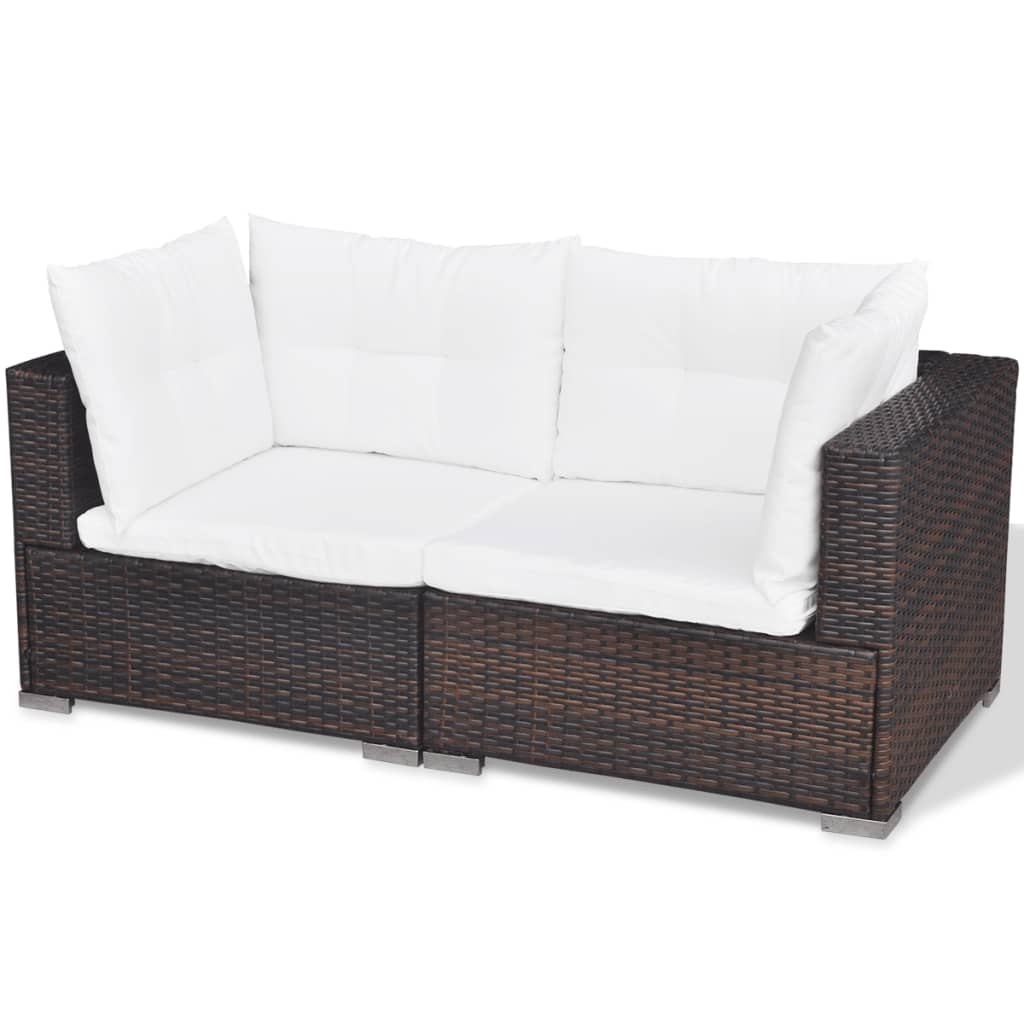 5 Piece Patio Lounge Set With Cushions Poly Rattan Brown